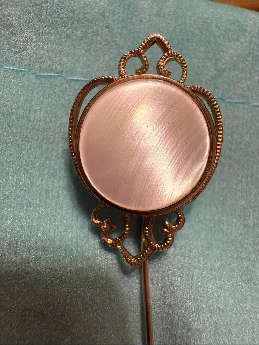 Dainty Vintage Gold-Tone Stick Pin with Iridescent Opal Cabochon